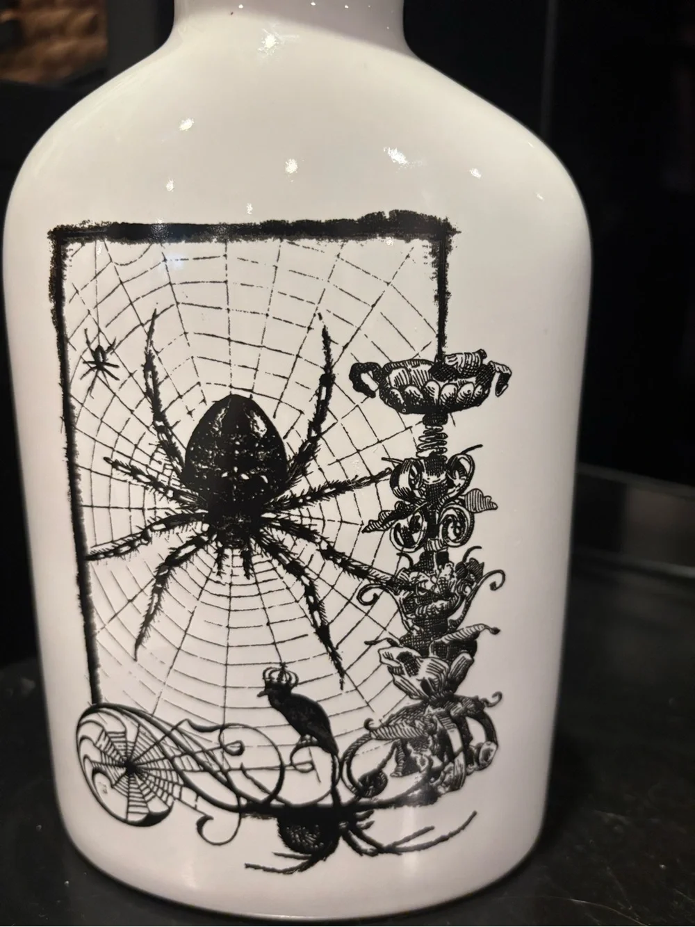 Spooky Halloween White Ceramic Bottle Apothecary Jar Vase Pitcher Steampunk